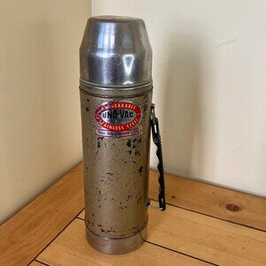 Uno Vac Coated Stainless Steel Thermos Lg 32oz DAMAGED Vintage Industrial Look